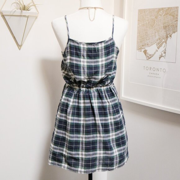 Plaid Blue & Green Button Down Dress w/ Crochet Trim 🌳 MOONSTONE - Picture 5 of 9